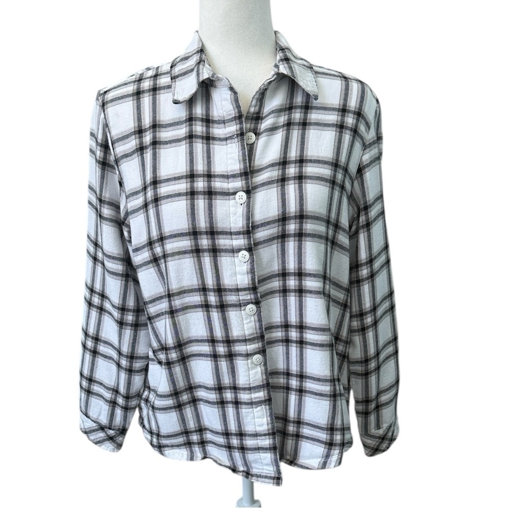 Riders by Lee Fleece Lined Flannel Button Up White Plaid Shirt Size Med Unisex